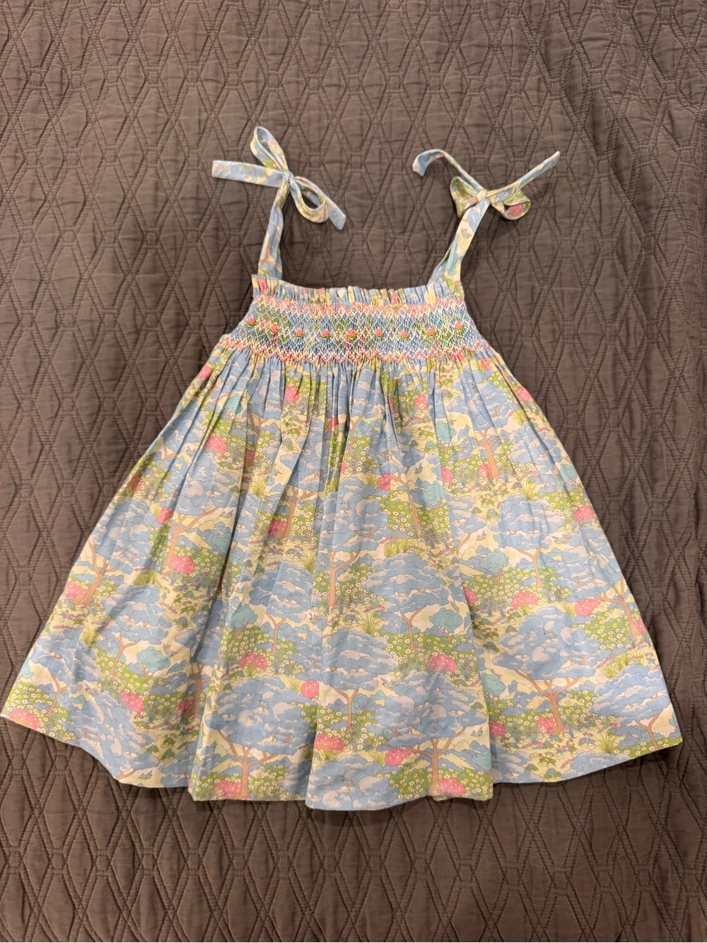 Anavini Girls Smocked Sundress in Pastel Floral Print